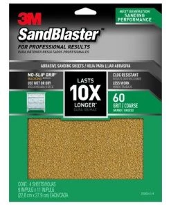3M SandBlaster Sandpaper with No-Slip Grip, 11" x 9" - 4 Pack