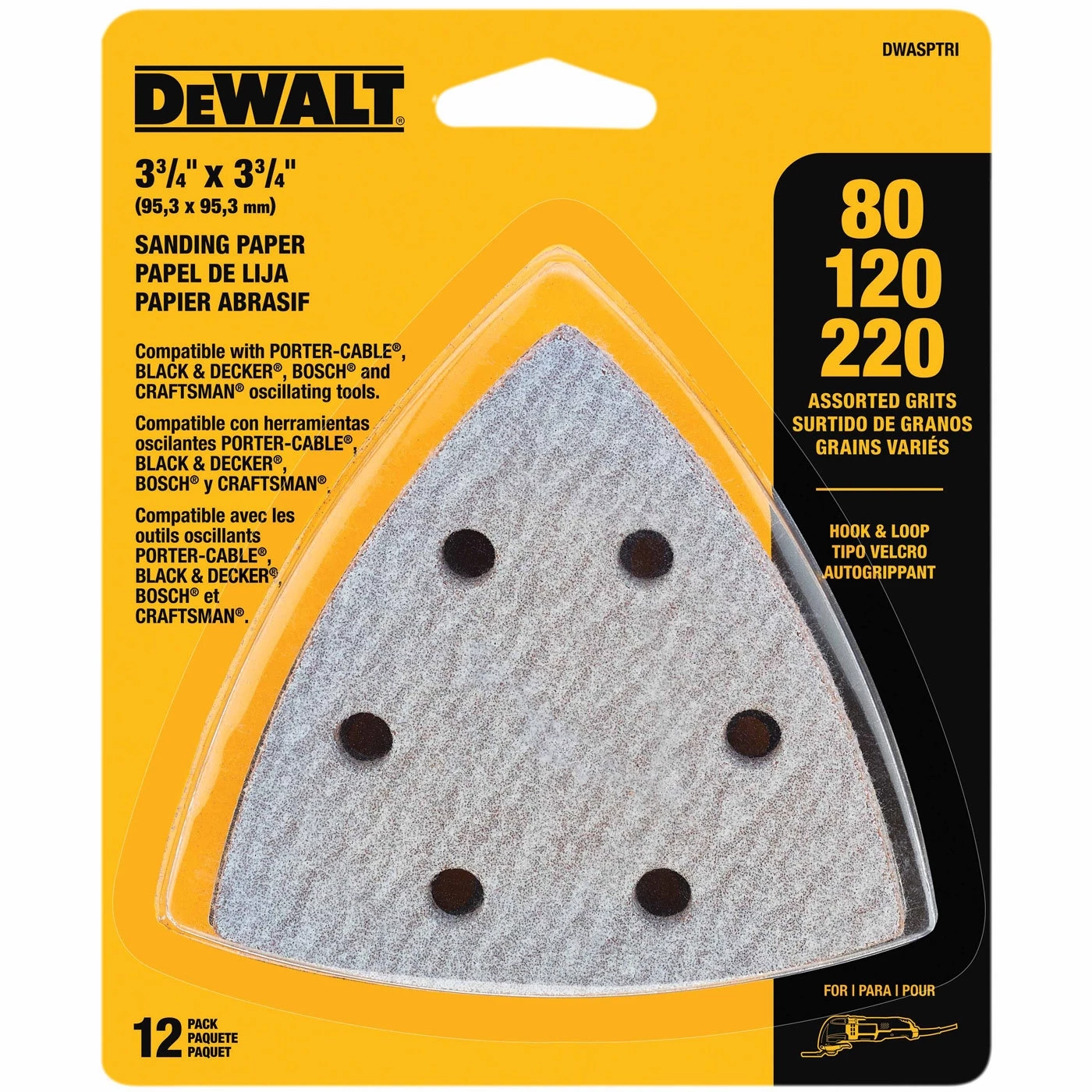 DeWalt Hook and Loop Triangle Sandpaper Assorted 12 Pack 3 DeWalt Hook and Loop Triangle Sandpaper Assorted 12 Pack
