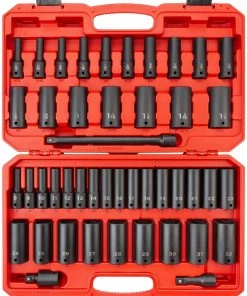 Tekton 1/2 Inch Drive Deep 6-Point Impact Socket Set, 45-Piece (5/16 - 1-1/4 in., 8-32 mm)